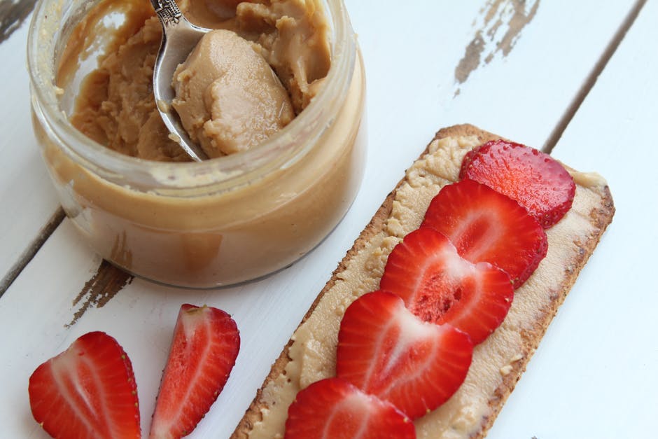 almond butter with strawberry on bread 